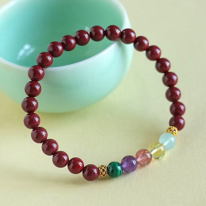 Buddha Stones Cinnabar Aquamarine Citrine Strawberry Quartz Amethyst Malachite Blessing Bracelet