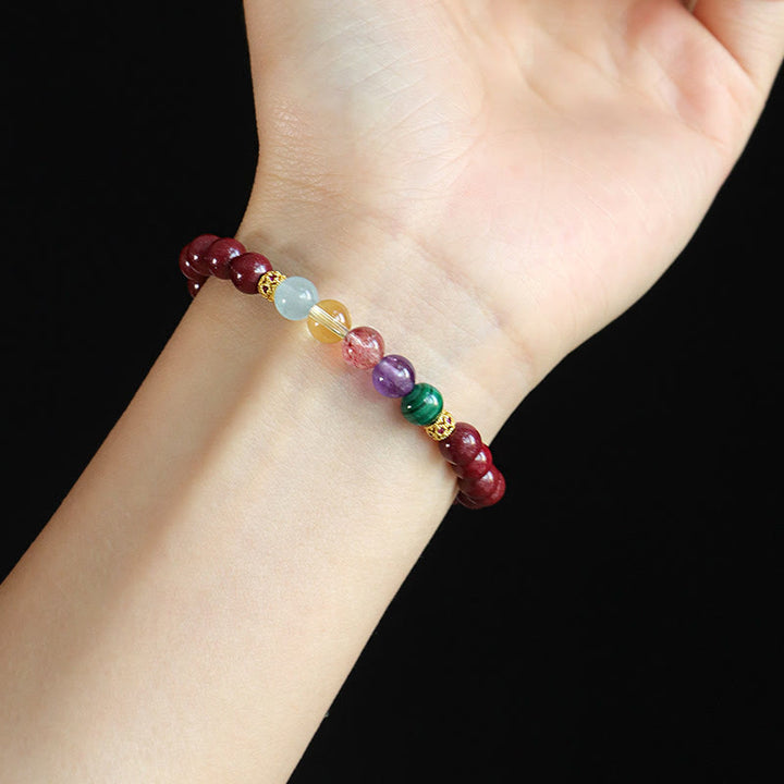 Buddha Stones Cinnabar Aquamarine Citrine Strawberry Quartz Amethyst Malachite Blessing Bracelet