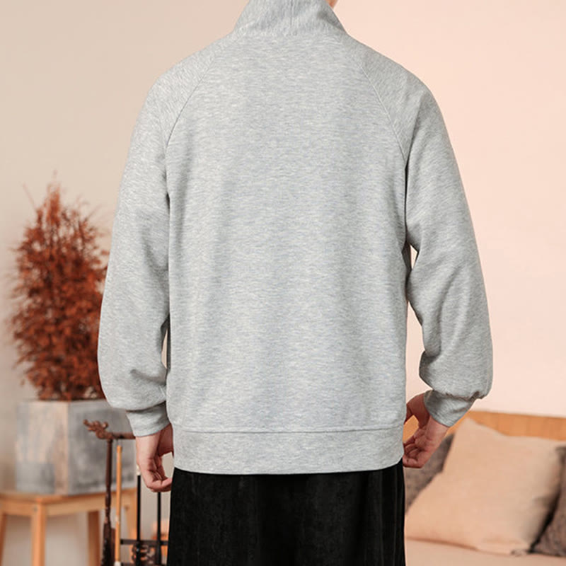 Buddha Stones Fall Simple V-Neck Men's Sweatshirt Cotton Pullover With Pockets