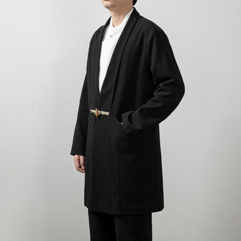 Buddha Stones Fall Simple Cotton Men's Long Sleeve Mid-length Coat Clothing - image 2