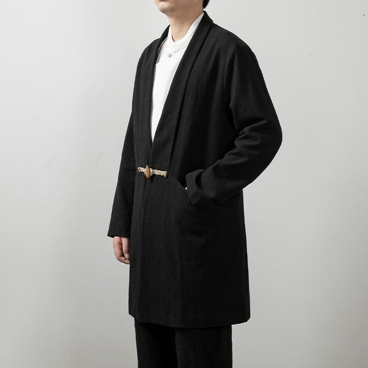 Buddha Stones Fall Simple Cotton Men's Long Sleeve Mid-length Coat Clothing - image 2