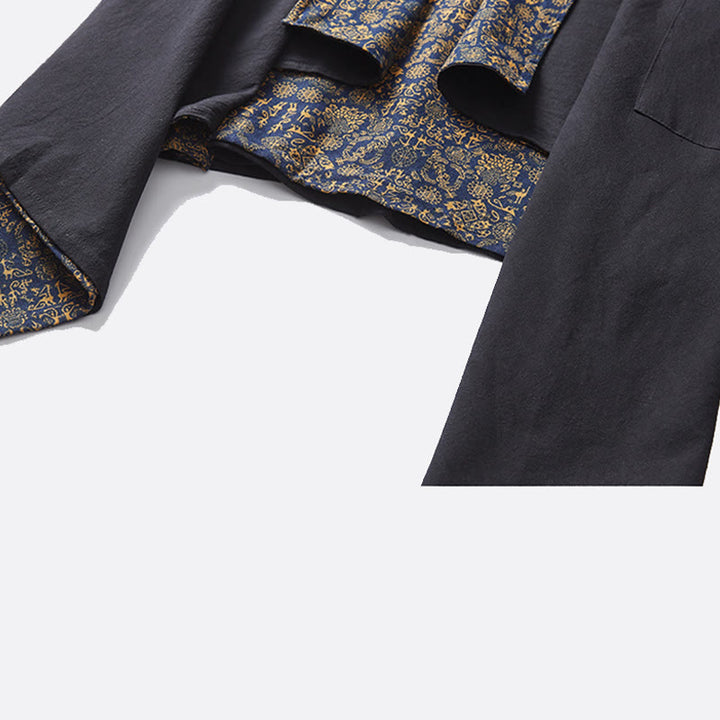 Buddha Stones Fall Men's Cotton Mid-length Coat Double-sided Jacket - image 12