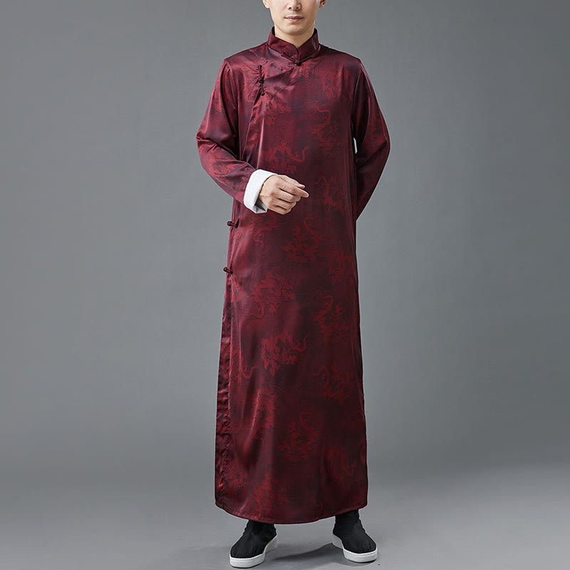 Buddha Stones Vintage Chinese Frog-Button Tang Suit Men's Dragon Cotton Robe