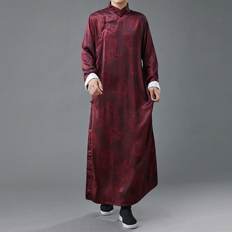 Buddha Stones Vintage Chinese Frog-Button Tang Suit Men's Dragon Cotton Robe - image 16