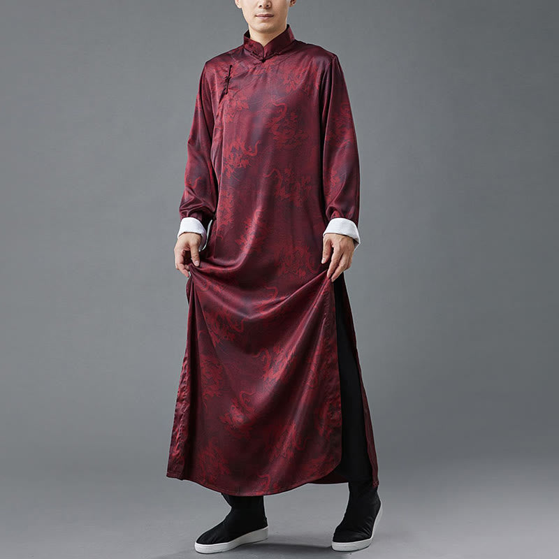 Buddha Stones Vintage Chinese Frog-Button Tang Suit Men's Dragon Cotton Robe