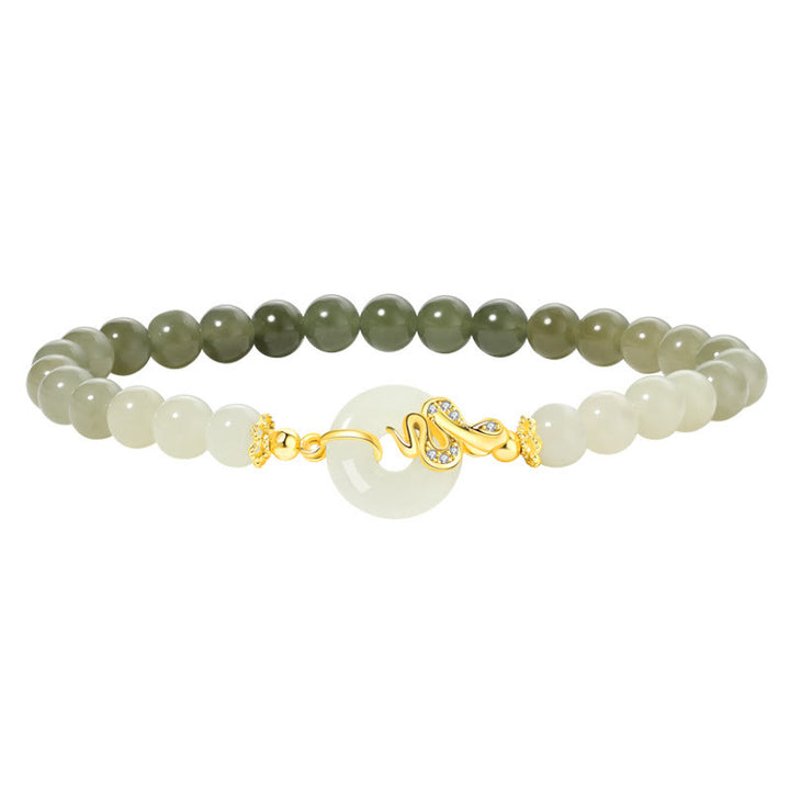 Buddha Stones Hetian Jade 925 Sterling Silver Year Of The Snake Peace Buckle Luck Bracelet