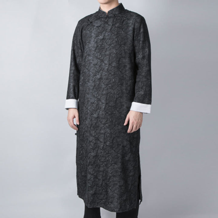 Buddha Stones Fall Chinese Frog-Button Cotton Jacquard Texture Men's Tang Suit Robe