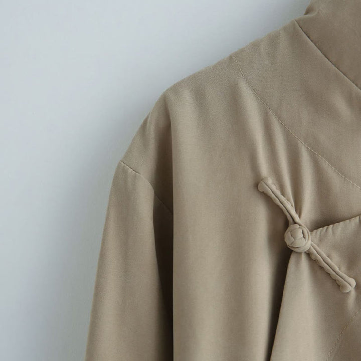 Buddha Stones Fall Solid Color Chinese Frog-Button Cotton Men's Tang Suit Robe - image 16