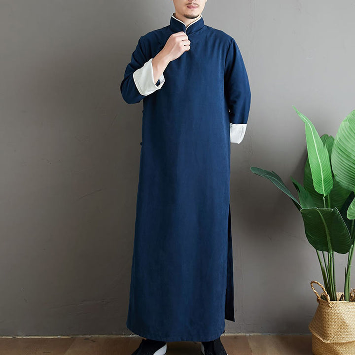 Buddha Stones Fall Solid Color Chinese Frog-Button Men's Tang Suit Robe - image 24