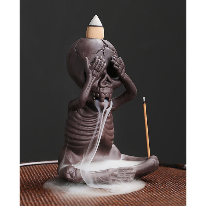 Buddha Stones Little Skull Ghost Purple Clay Backflow Smoke Fountain Peace Incense Burner Decoration - image 3