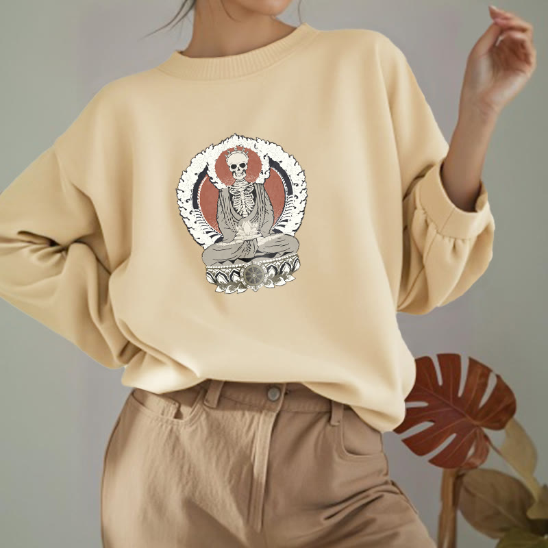 Buddha Stones Skeleton Pattern Fleece Lined Sweatshirt