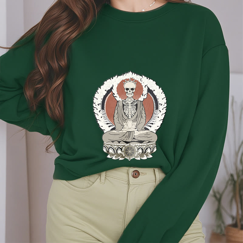 Buddha Stones Skeleton Pattern Fleece Lined Sweatshirt