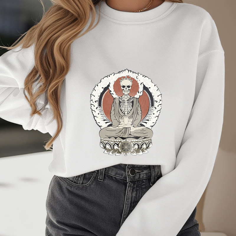 Buddha Stones Skeleton Pattern Fleece Lined Sweatshirt