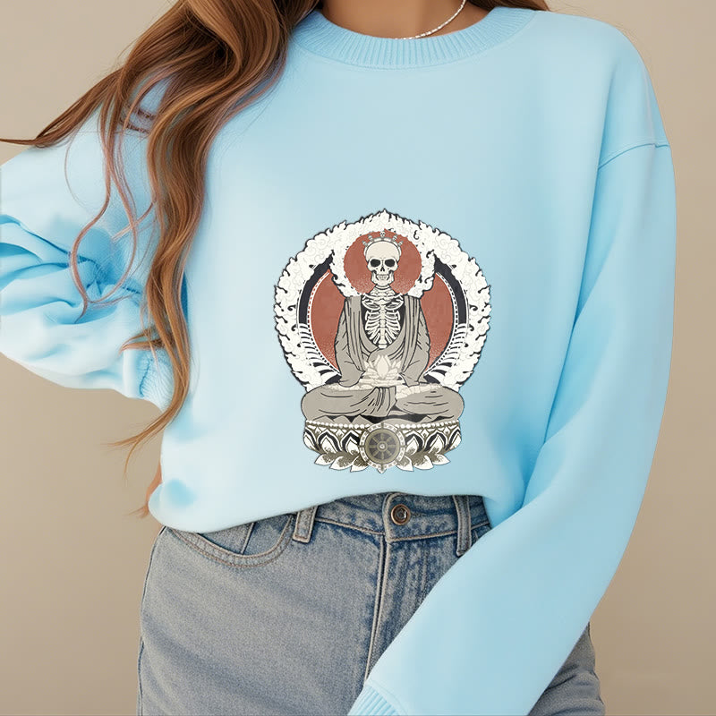 Buddha Stones Skeleton Pattern Fleece Lined Sweatshirt