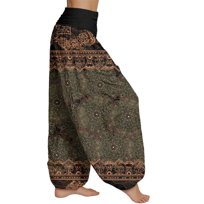 Buddha Stones Elegant Mandala Flowers Design Women's Elastic Waist Harem Pants