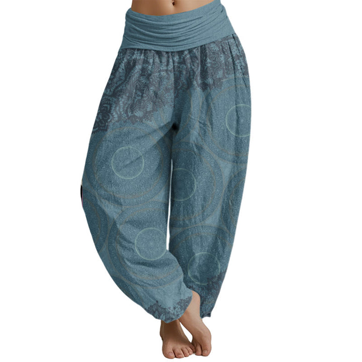 Buddha Stones Casual Flowers Compass Design Women's Elastic Waist Harem Pants