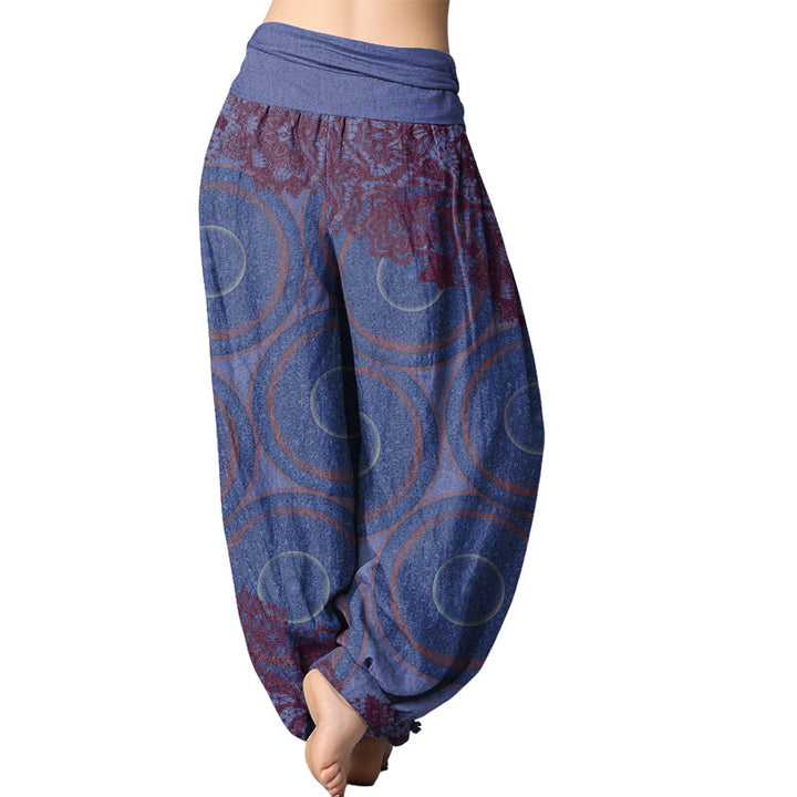 Buddha Stones Casual Flowers Compass Design Women's Elastic Waist Harem Pants