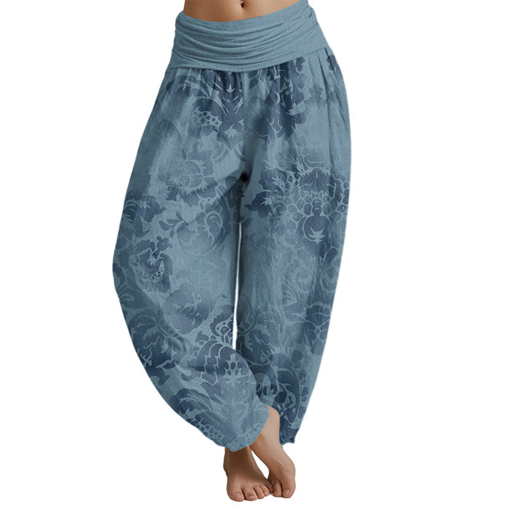 Buddha Stones Casual Flower Leaves Design Women's Elastic Waist Harem Pants