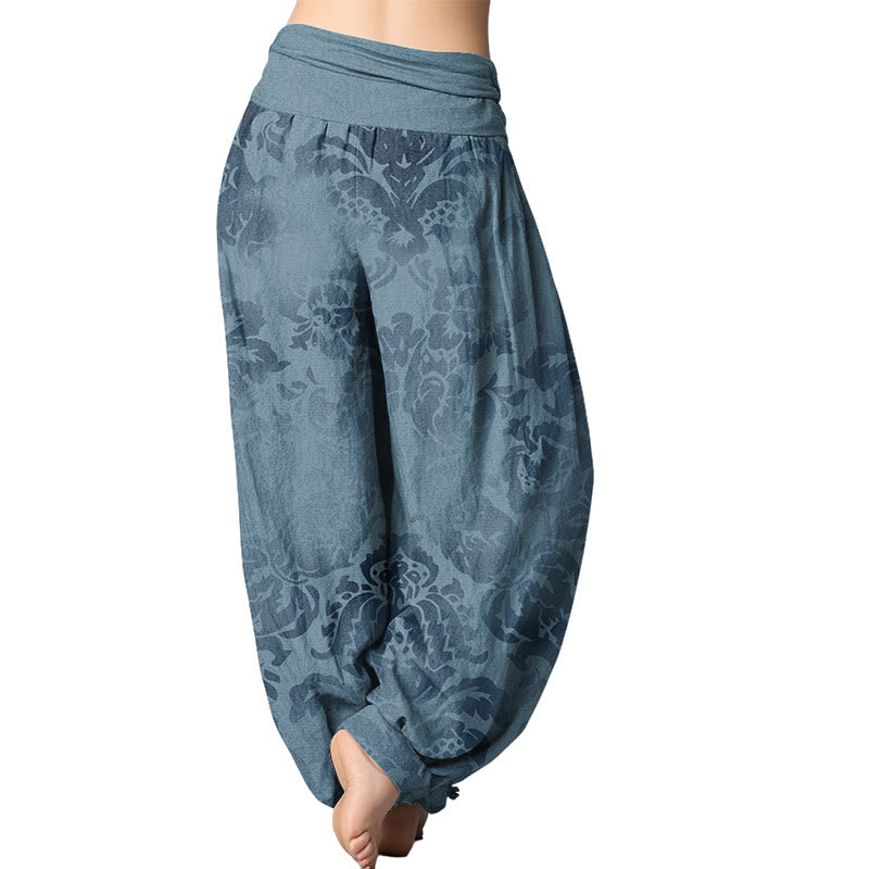 Buddha Stones Casual Flower Leaves Design Women's Elastic Waist Harem Pants