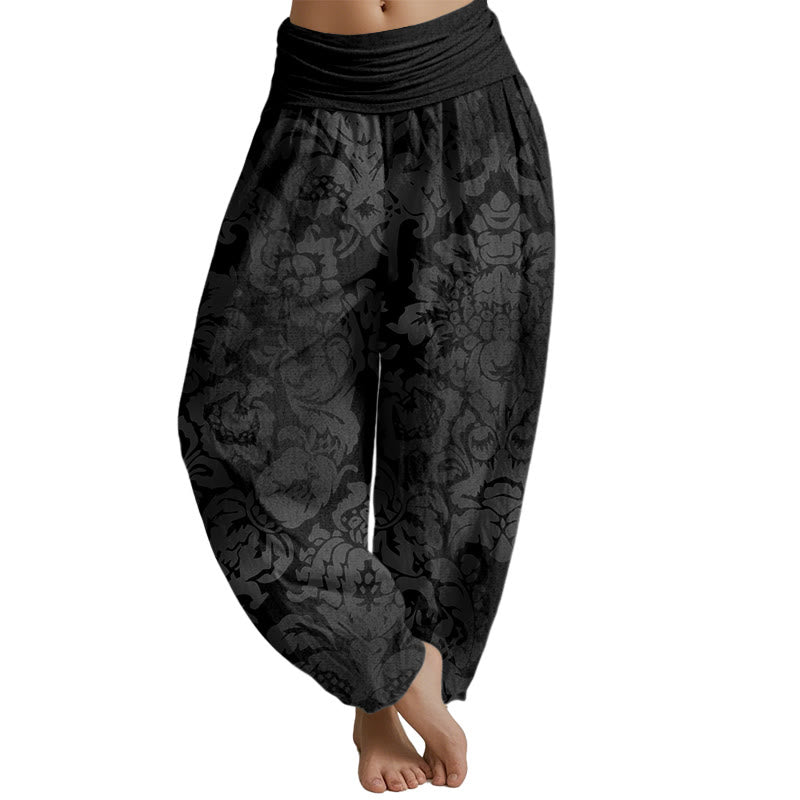 Buddha Stones Casual Flower Leaves Design Women's Elastic Waist Harem Pants