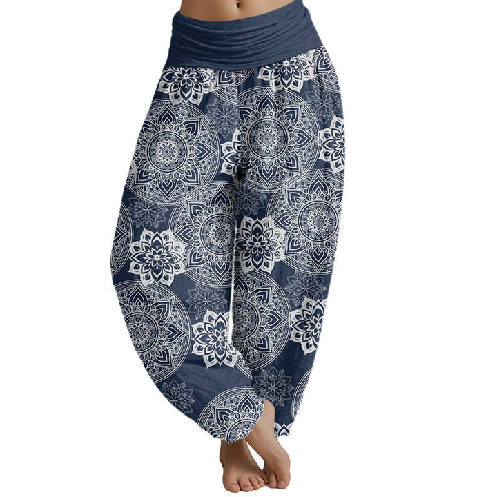 Buddha Stones Casual Round Mandala Flower Design Women's Elastic Waist Harem Pants