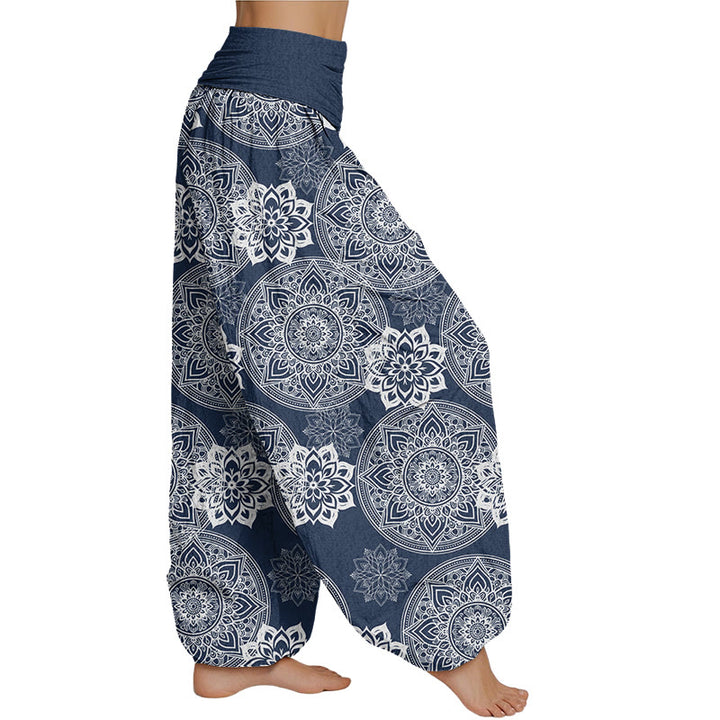 Buddha Stones Casual Round Mandala Flower Design Women's Elastic Waist Harem Pants