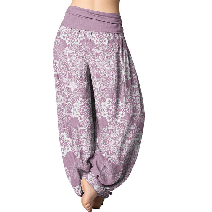 Buddha Stones Casual Round Mandala Flower Design Women's Elastic Waist Harem Pants