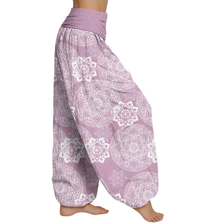 Buddha Stones Casual Round Mandala Flower Design Women's Elastic Waist Harem Pants