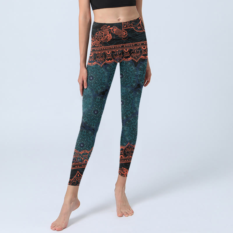 Buddha Stones Green Mandala Flower Print Gym Fitness Leggings Women's Yoga Pants - image 6
