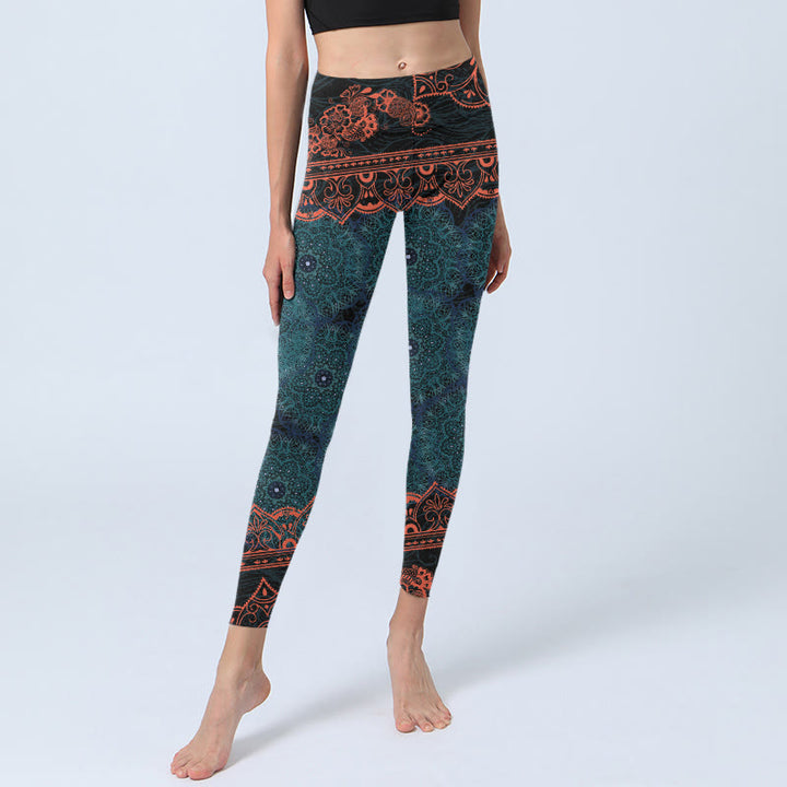 Buddha Stones Green Mandala Flower Print Gym Fitness Leggings Women's Yoga Pants - image 6