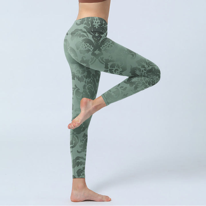 Buddha Stones Casual Flower Leaves Print Gym Fitness Leggings Women's Yoga Pants