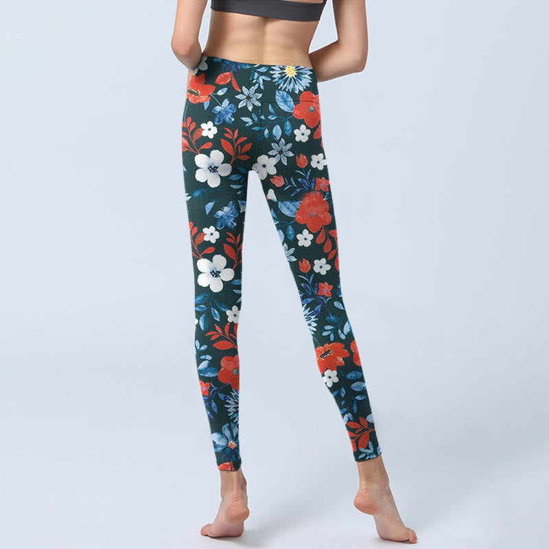 Buddha Stones Red White Flower Dandelion Print Gym Fitness Leggings Women's Yoga Pants - image 6