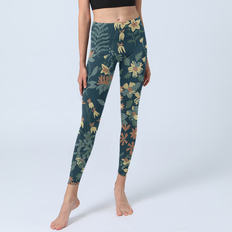 Buddha Stones Casual Daisy Flowers Leaves Print Gym Fitness Leggings Women's Yoga Pants - image 6