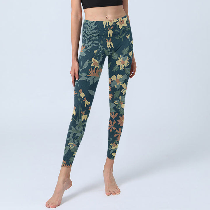 Buddha Stones Casual Daisy Flowers Leaves Print Gym Fitness Leggings Women's Yoga Pants - image 6