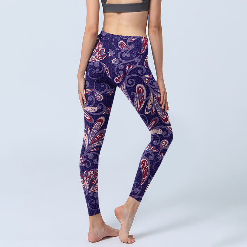 Buddha Stones Purple Flower Petals Print Gym Fitness Leggings Women's Yoga Pants