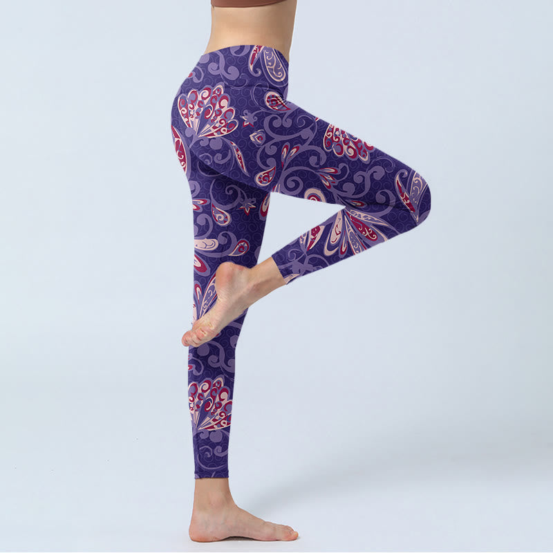 Buddha Stones Purple Flower Petals Print Gym Fitness Leggings Women's Yoga Pants