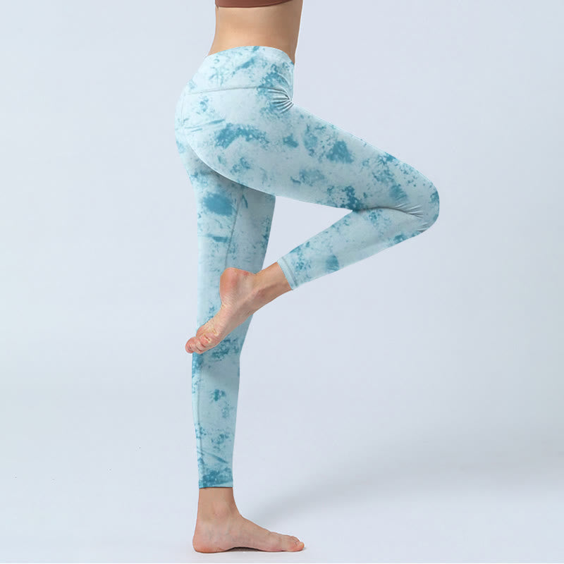 Buddha Stones Light Blue Tie-dye Print Gym Fitness Leggings Women's Yoga Pants - image 4