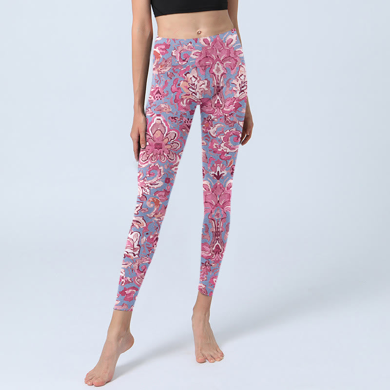 Buddha Stones Pink Flowers Print Gym Fitness Leggings Women's Yoga Pants - image 5