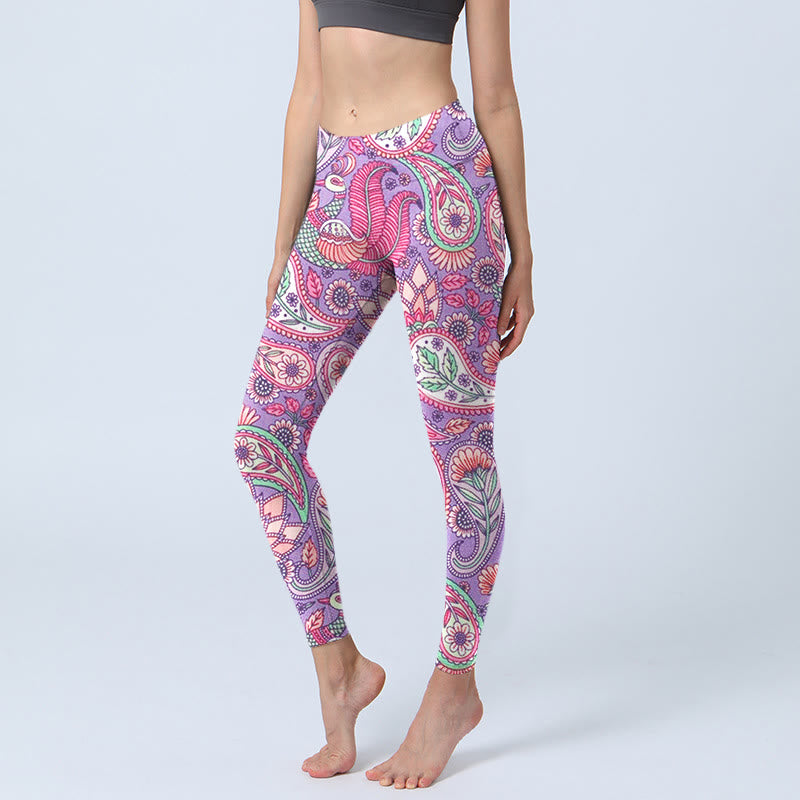 Buddha Stones Purple Pink Cashew Flower Sunflower Print Gym Fitness Leggings Women's Yoga Pants - Orchid - US18，UK/AU22，EU50 (4XL) - image 0