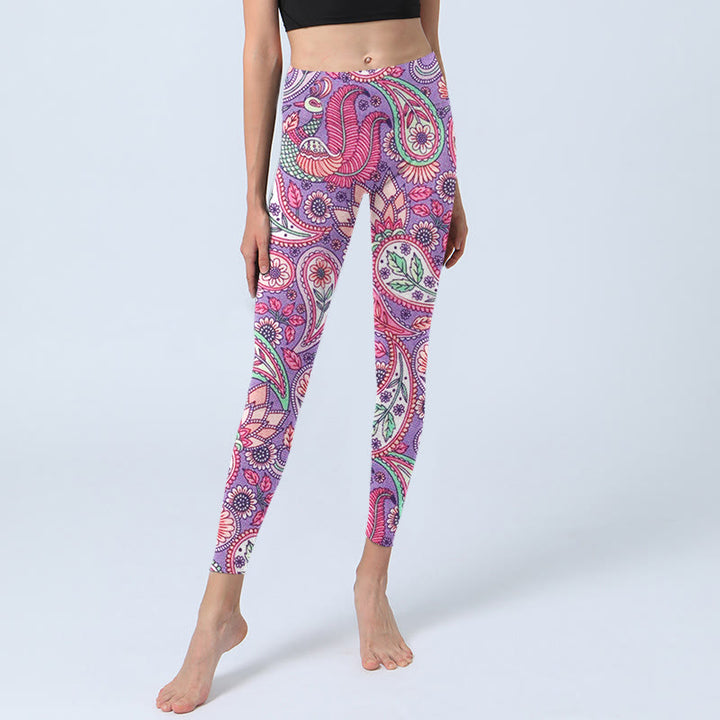 Buddha Stones Purple Pink Cashew Flower Sunflower Print Gym Fitness Leggings Women's Yoga Pants - image 6