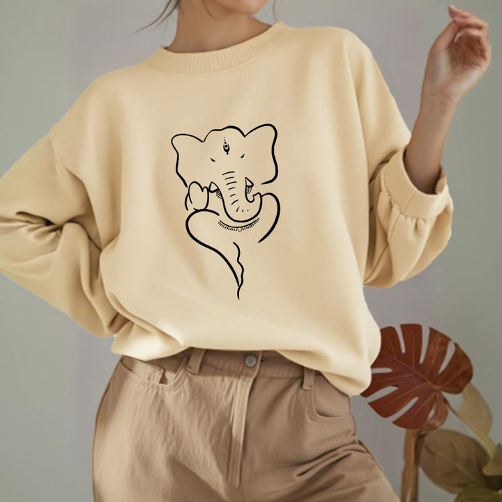 Buddha Stones Ganesh Elephant Sketch Pattern Fleece Lined Sweatshirt