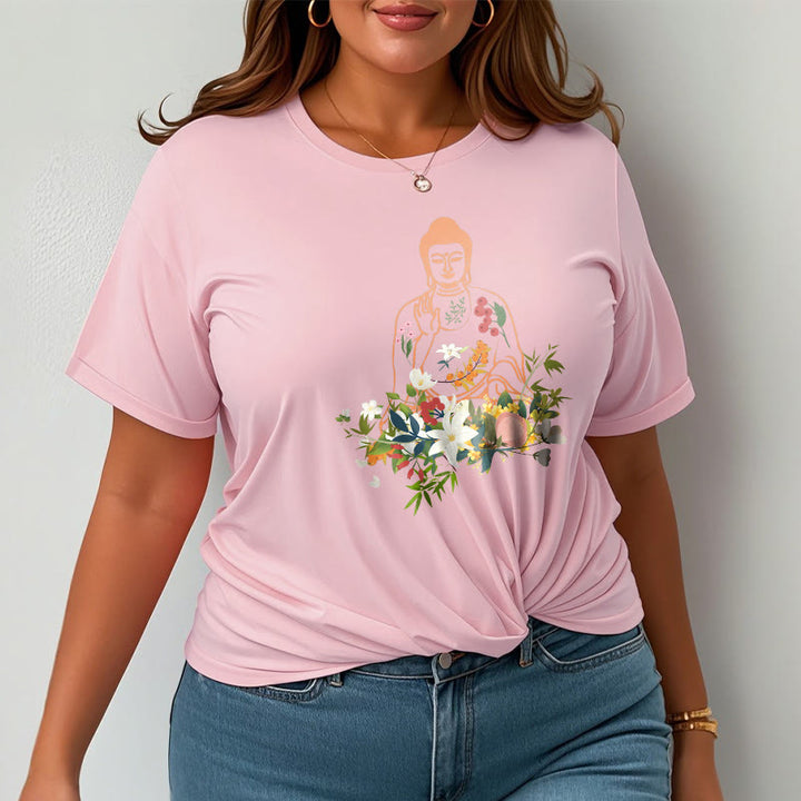 Buddha Stones Meditating Buddha Blooming Flowers Pattern Tee T-shirt - image 13
