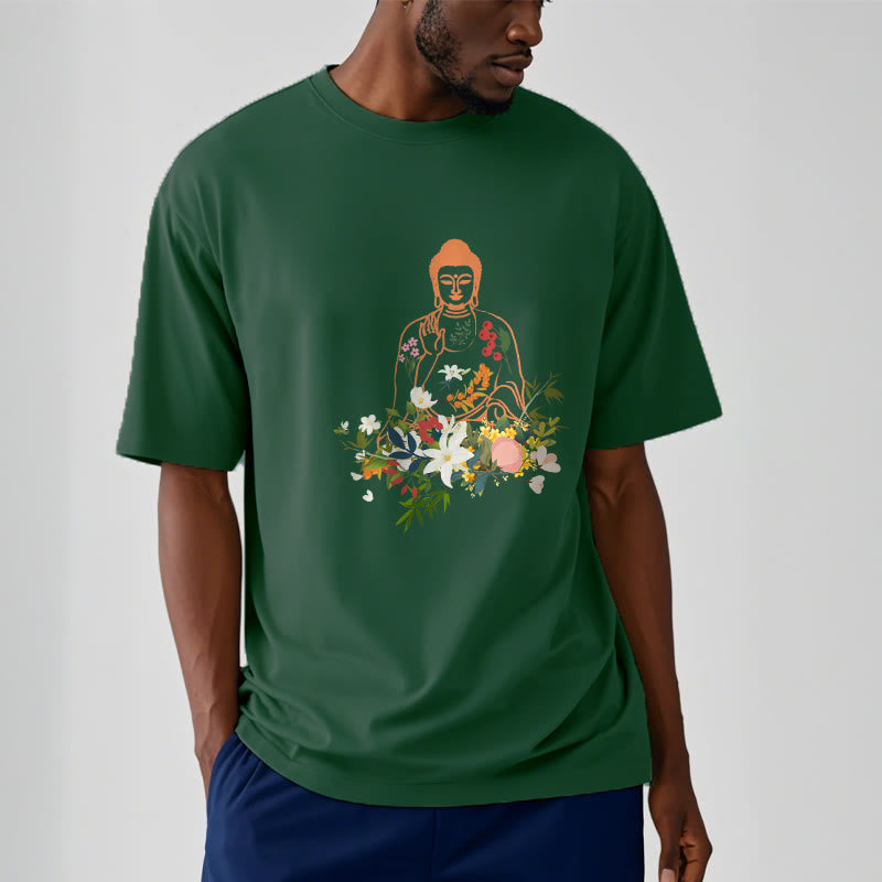 Buddha Stones Meditating Buddha Blooming Flowers Pattern Tee T-shirt - image 12