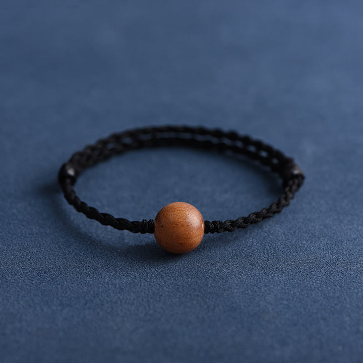 Buddha Stones Natural Peach Wood Bead Ward Off Evil Spirits Braided Bracelet