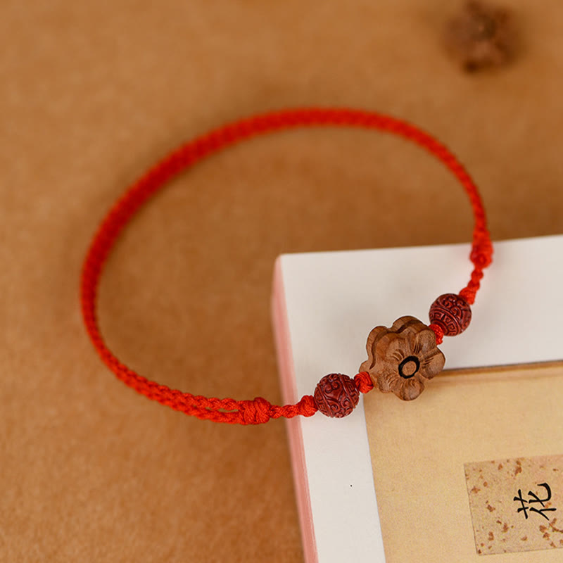 Buddha Stones Peach Wood Small Peach Blossom Cinnabar Wealth String Bracelet Anklet