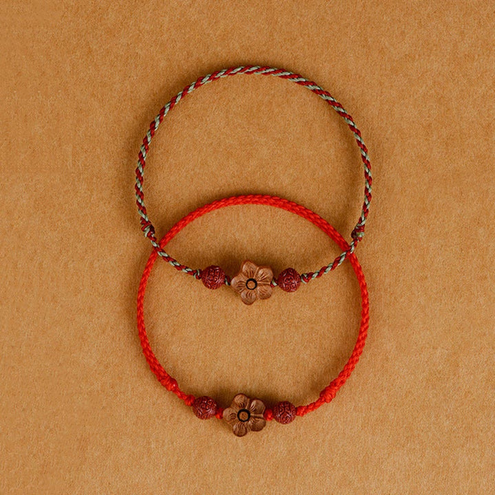 Buddha Stones Peach Wood Small Peach Blossom Cinnabar Wealth String Bracelet Anklet