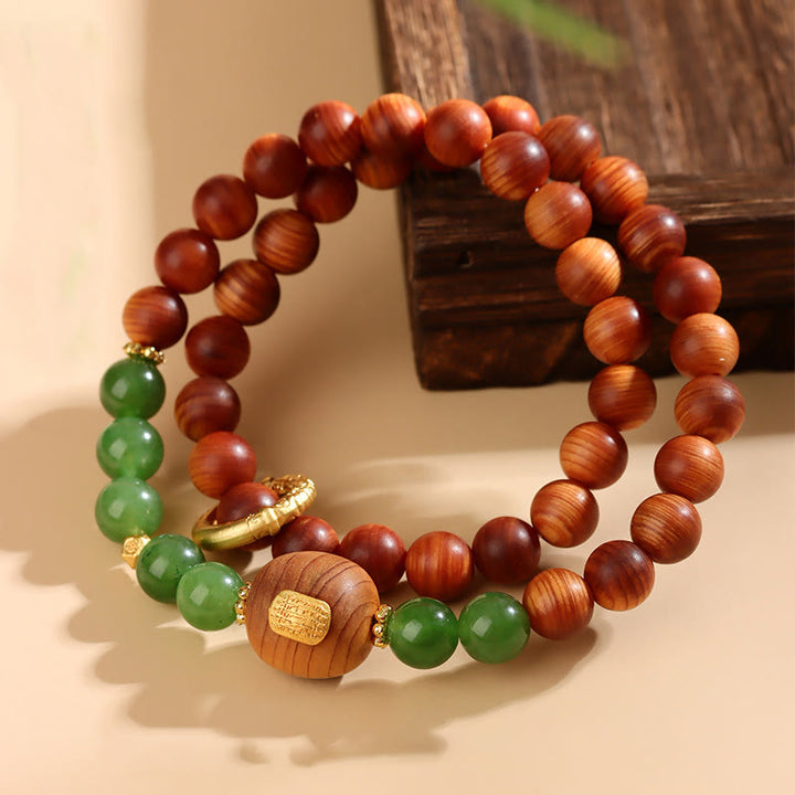 Buddha Stones Thuja Sutchuenensis Green Chalcedony Double Wrap Prosperity Bracelet