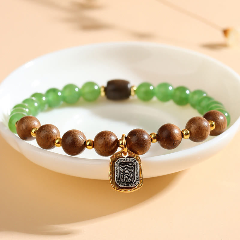 Buddha Stones Kalimantan Agarwood Green Chalcedony Zakiram Goddess of Wealth Strength Bracelet