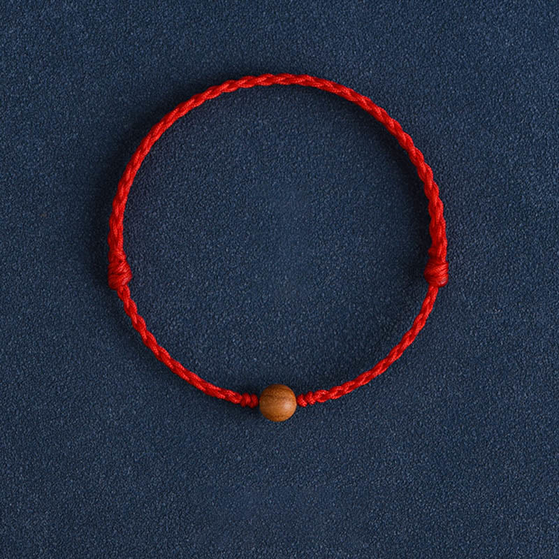 Buddha Stones Natural Peach Wood Bead Ward Off Evil Spirits Braided Bracelet