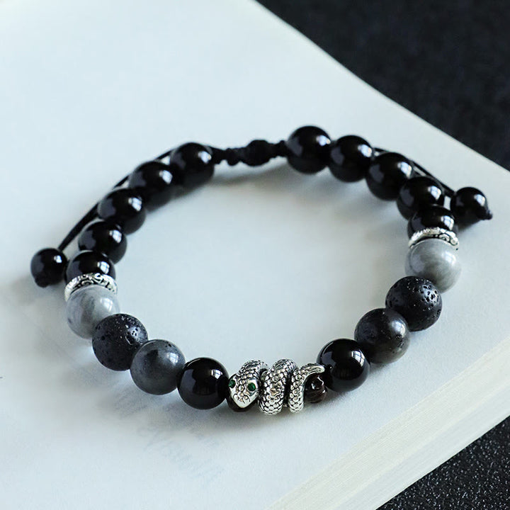 Buddha Stones Black Onyx Black Glitter Stone White Agate White Turquoise Year Of Snake Protection Bracelet